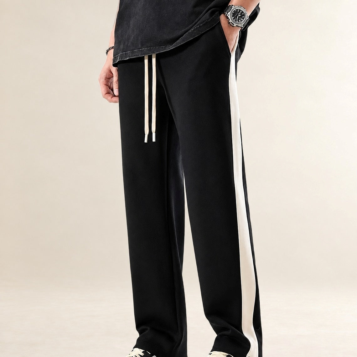 Pantalons homme à bloc de couleurs et bandes latérales coupe décontractée