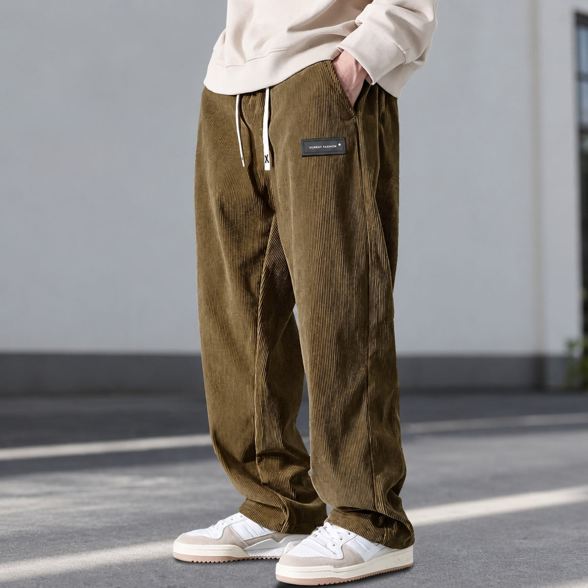 Pantalons homme coupe décontractée avec taille à cordon et poches latérales
