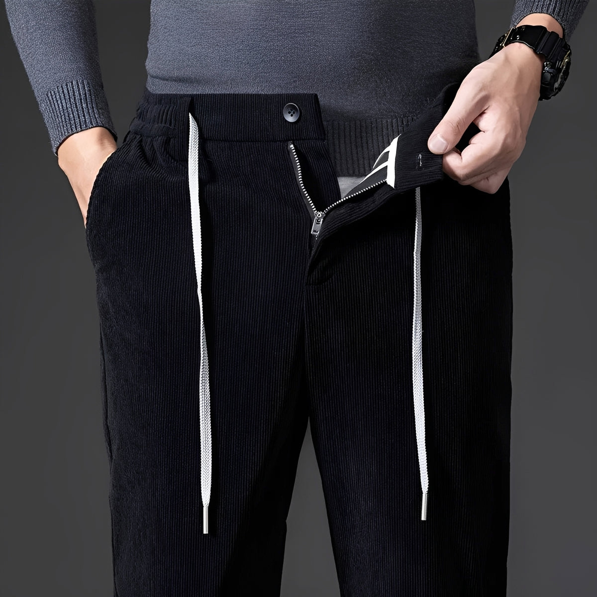 Pantalons homme à taille ajustable et coupe droite - style classique, confort décontracté