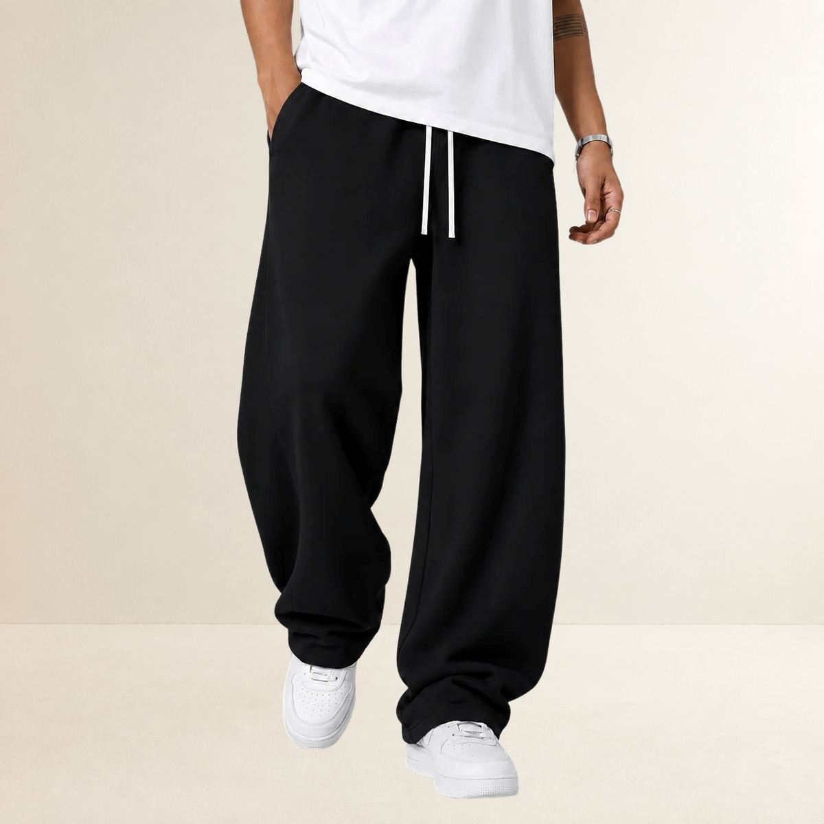 Pantalons joggers homme à jambes larges avec taille à cordon