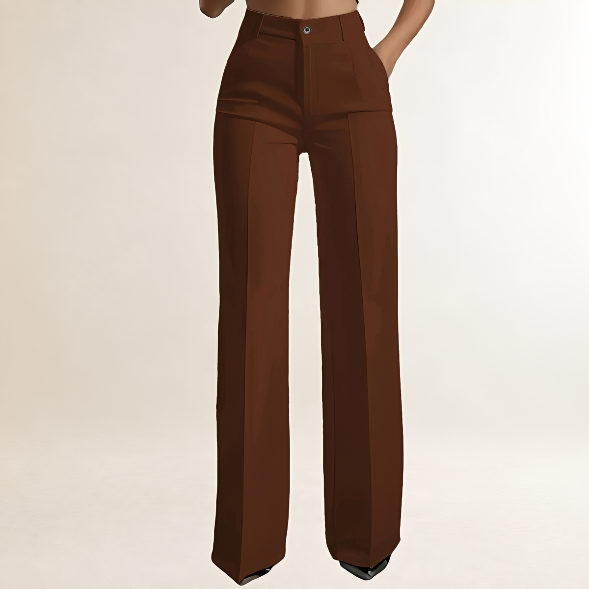 Pantalons larges pour femmes à taille haute, coupe droite et plis frontaux