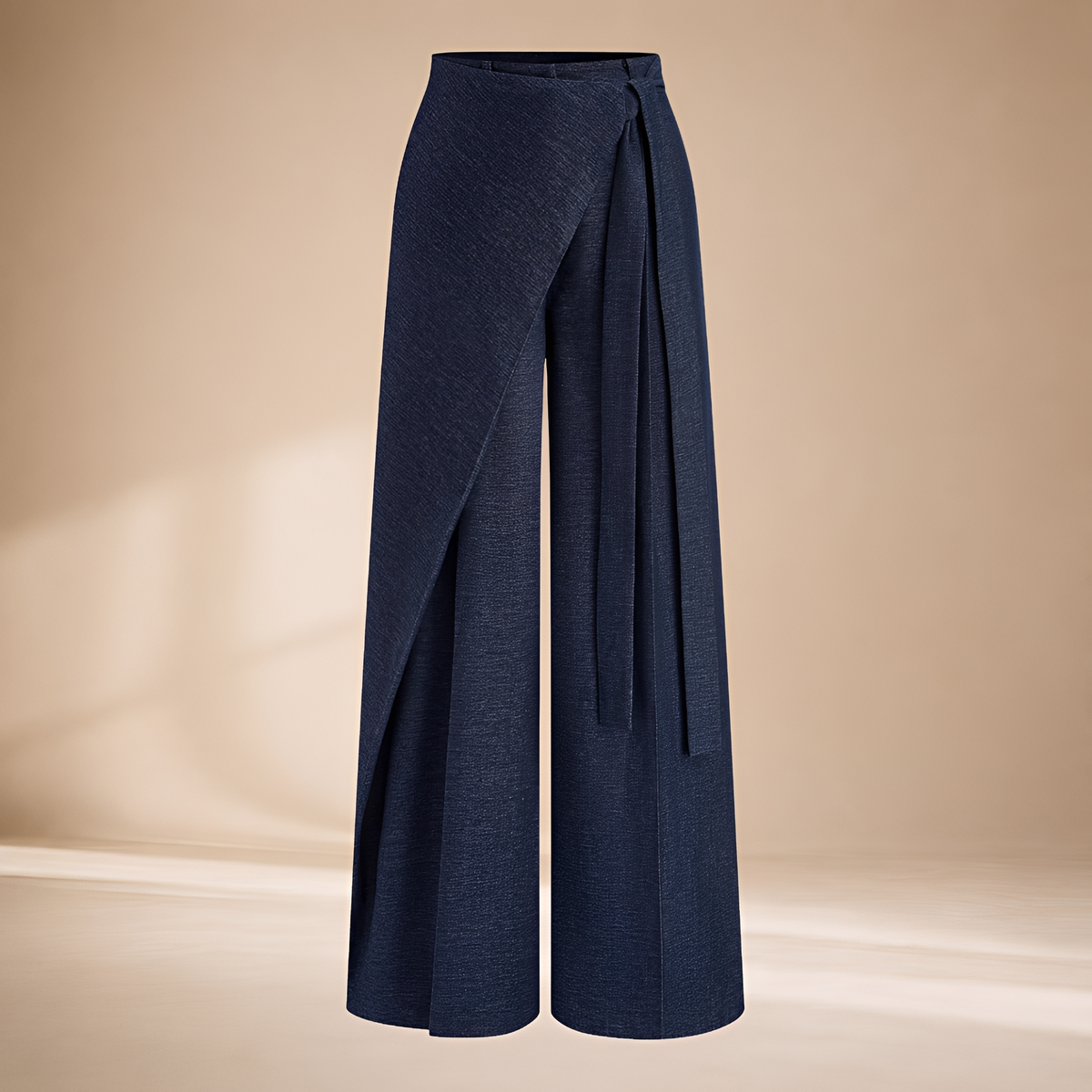 Pantalons larges pour femmes taille haute avec détail wrap asymétrique