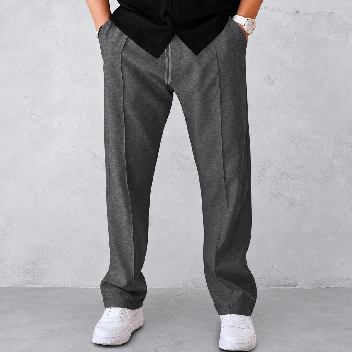 Pantalons pour homme - Design plissé avec taille élastique et poches latérales
