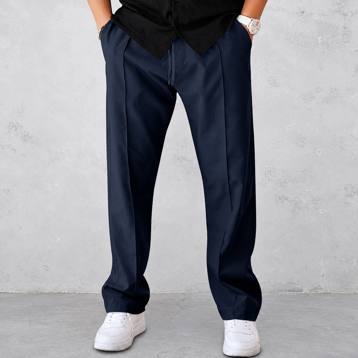 Pantalons pour homme - Design plissé avec taille élastique et poches latérales