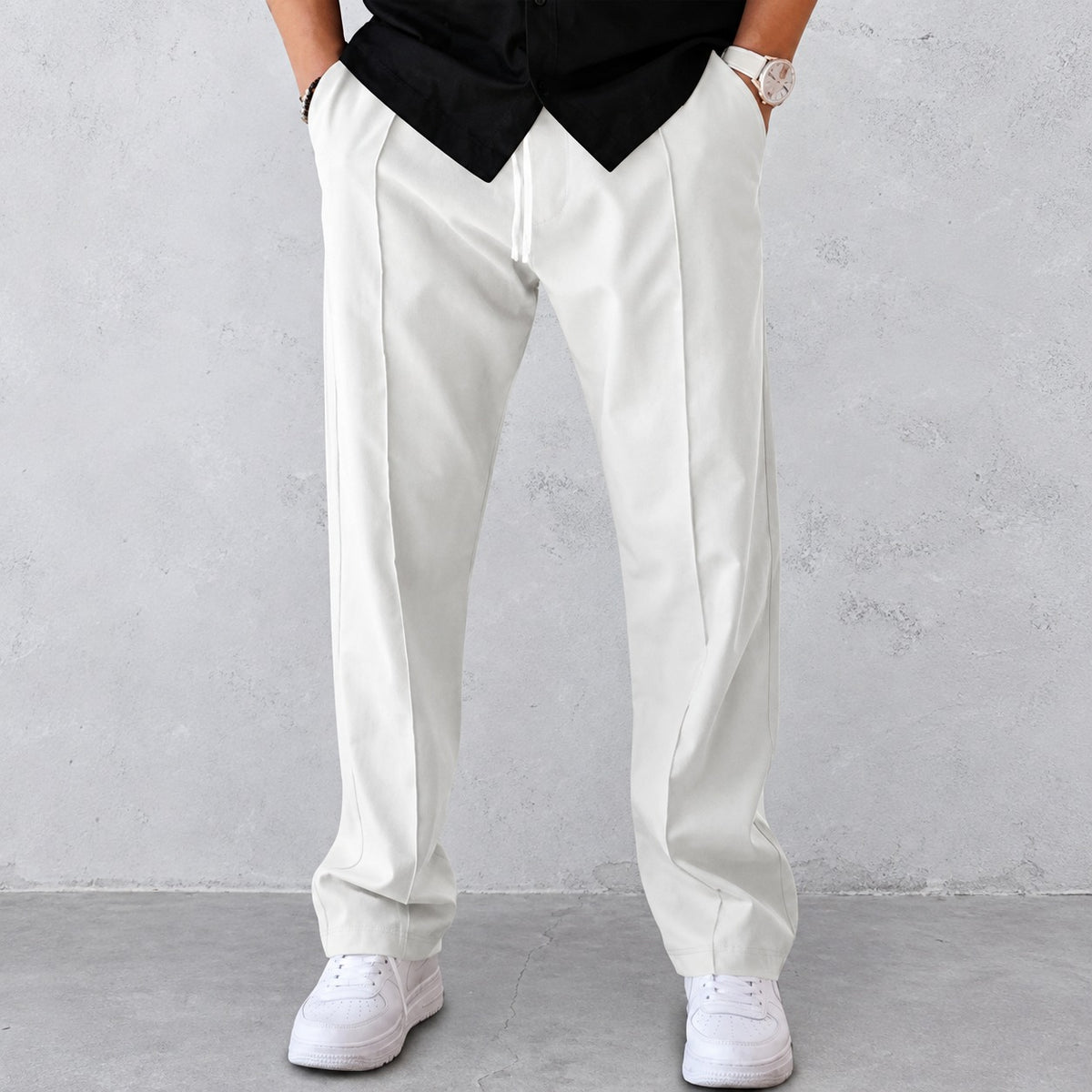 Pantalons pour homme - Design plissé avec taille élastique et poches latérales