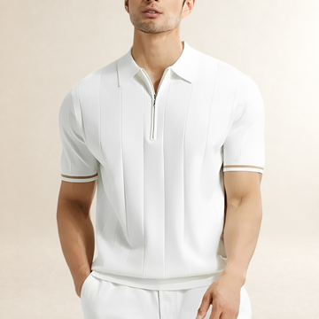 Polo homme à manches courtes à zip et rayures verticales
