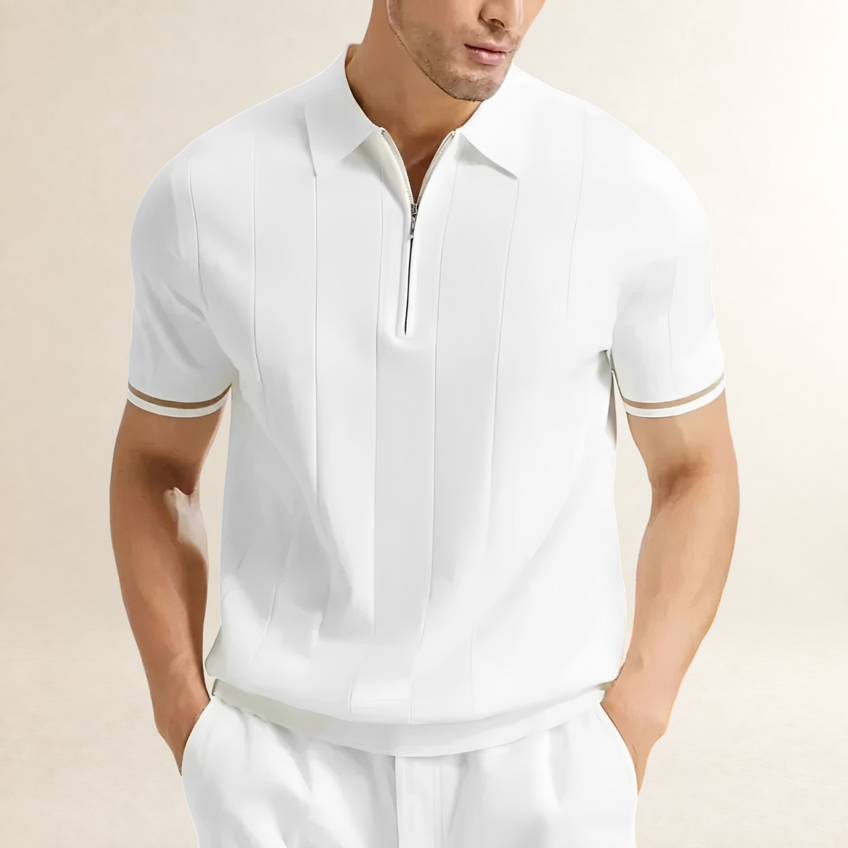 Polo homme à manches courtes à zip et rayures verticales