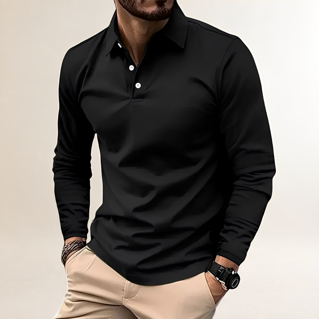 Polo homme à manches longues avec col classique - coupe slim