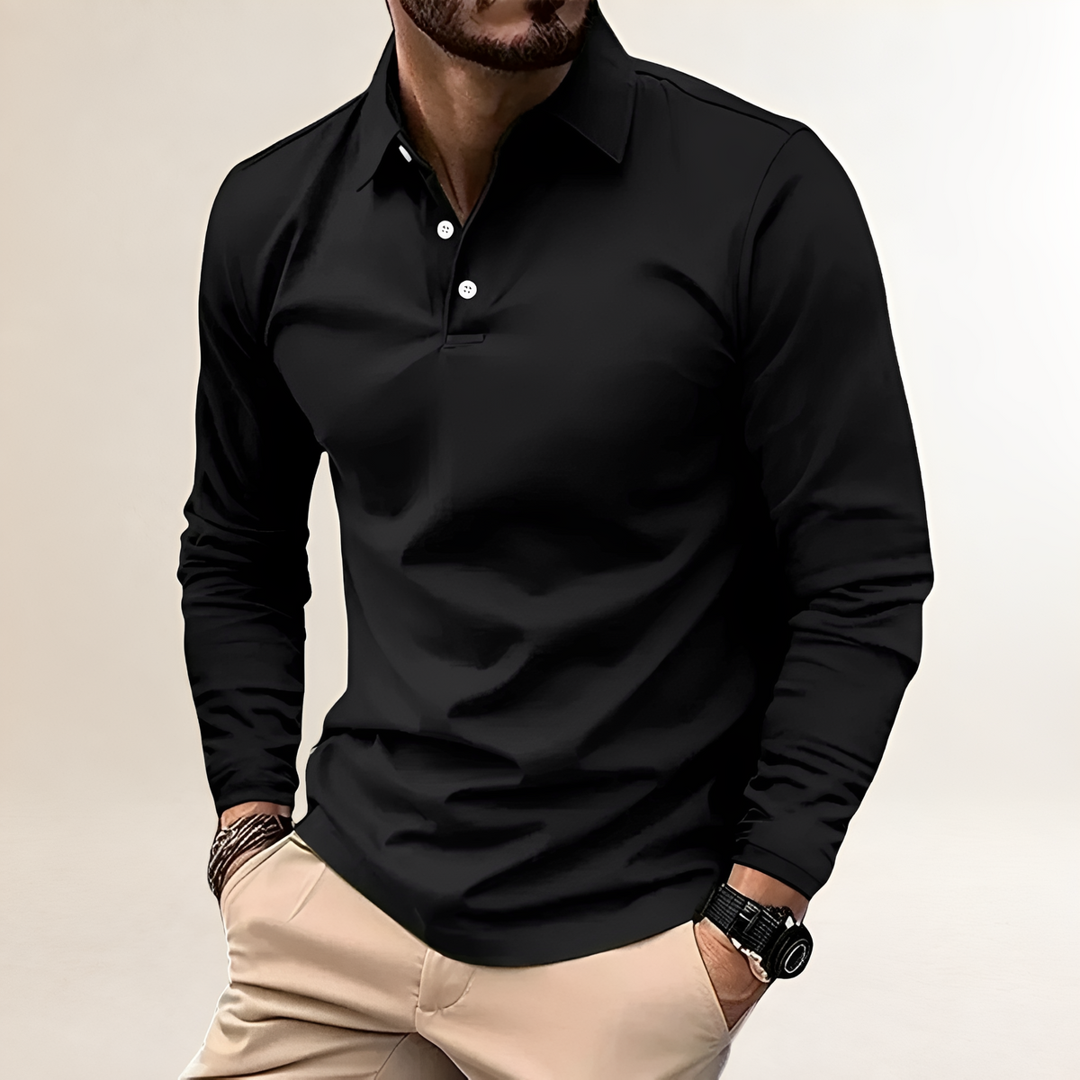 Polo homme à manches longues avec col classique - coupe slim