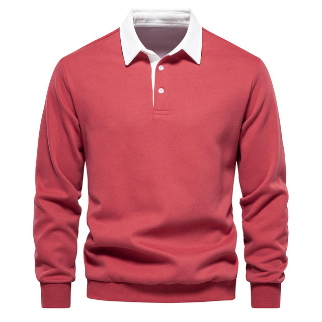 Polo homme à manches longues avec col classique et poignets côtelés