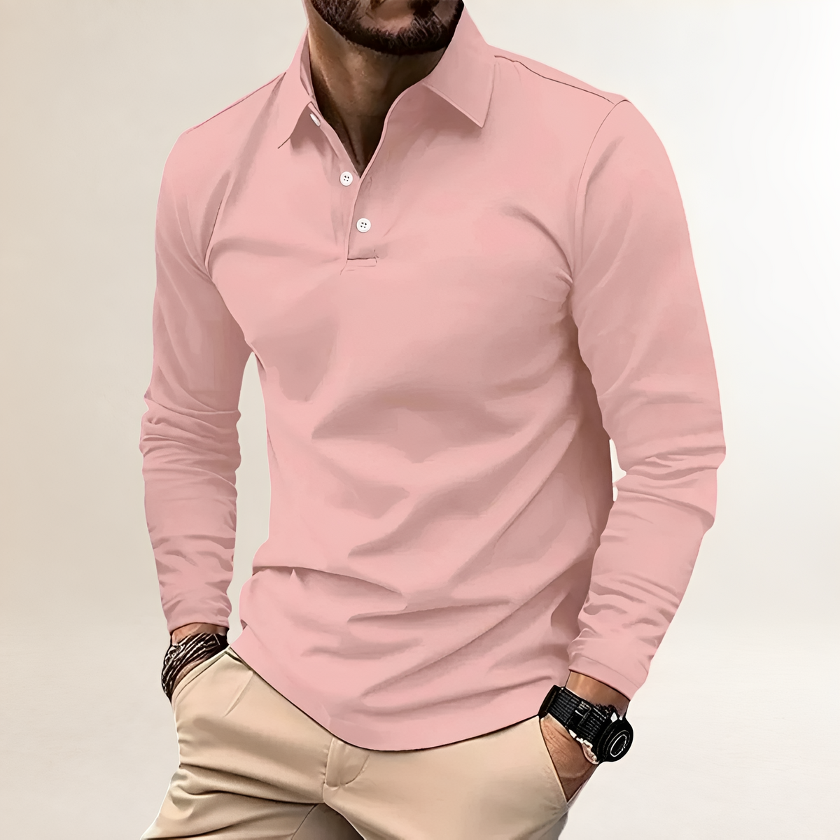Polo homme à manches longues avec col classique - coupe slim
