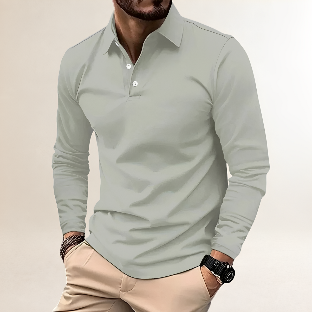 Polo homme à manches longues avec col classique - coupe slim