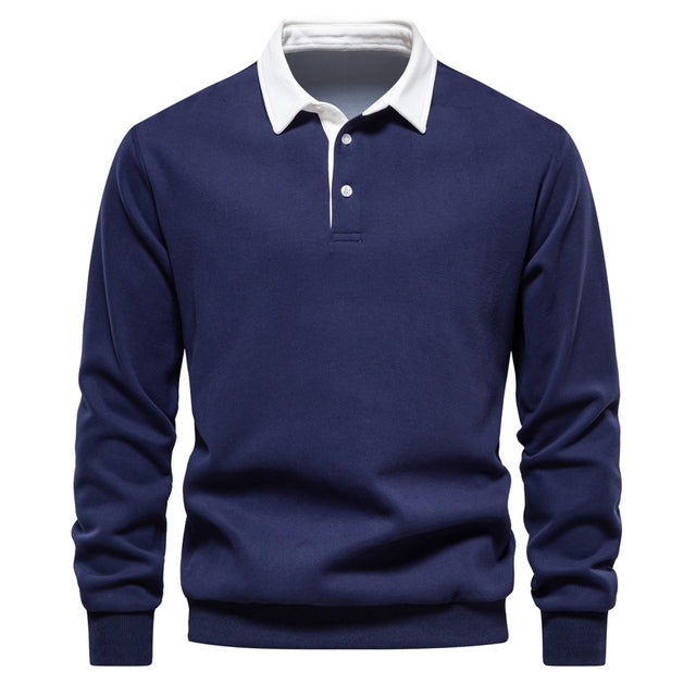 Polo homme à manches longues avec col classique et poignets côtelés