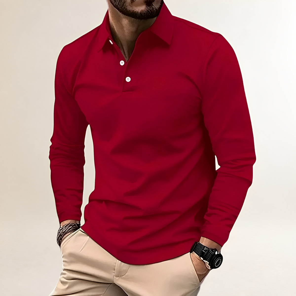 Polo homme à manches longues avec col classique - coupe slim