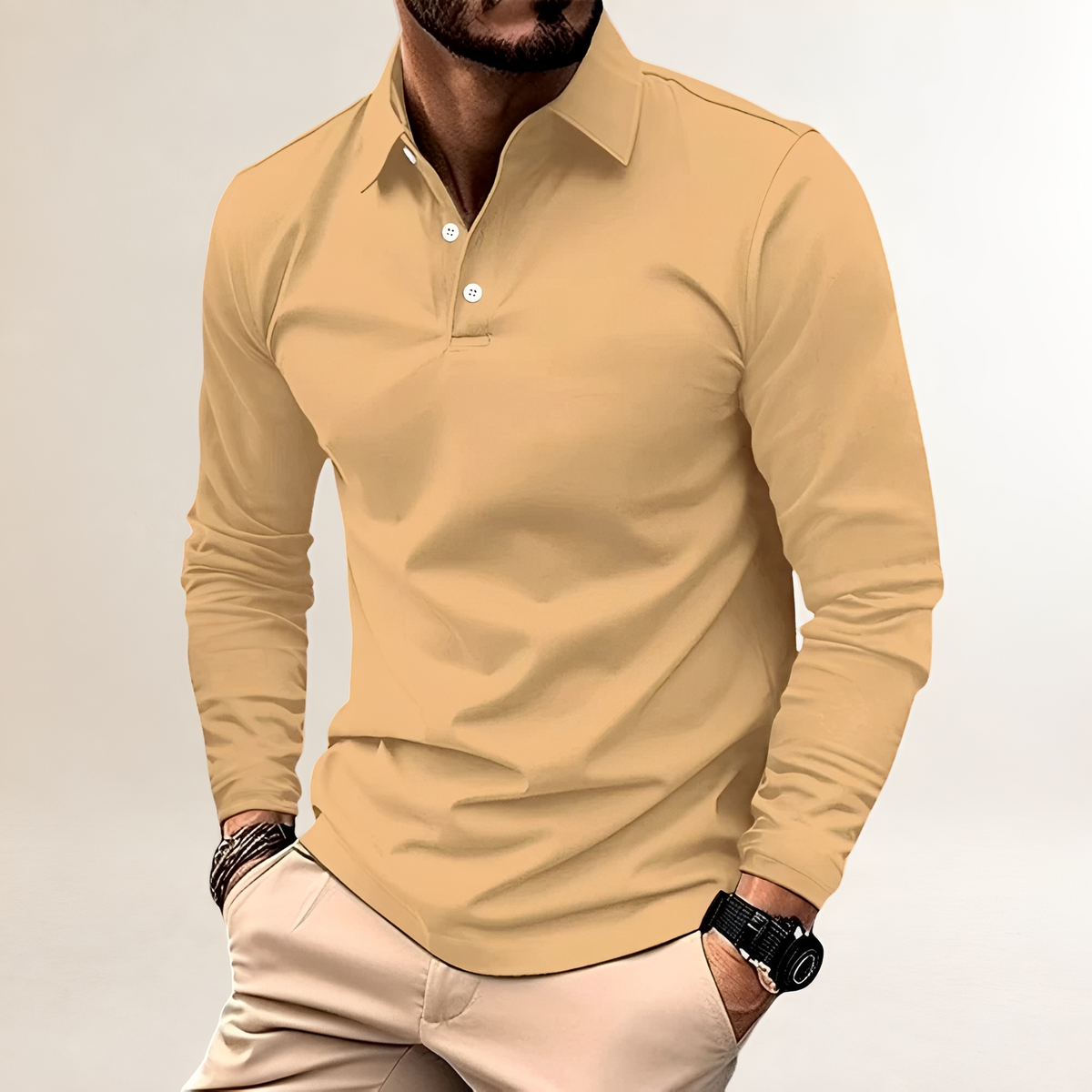 Polo homme à manches longues avec col classique - coupe slim