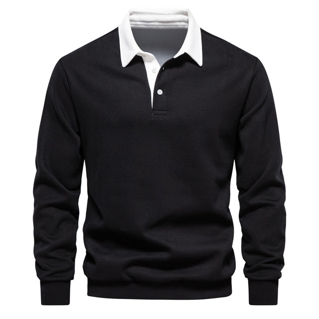 Polo homme à manches longues avec col classique et poignets côtelés