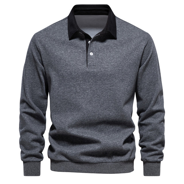 Polo homme à manches longues avec col classique et poignets côtelés