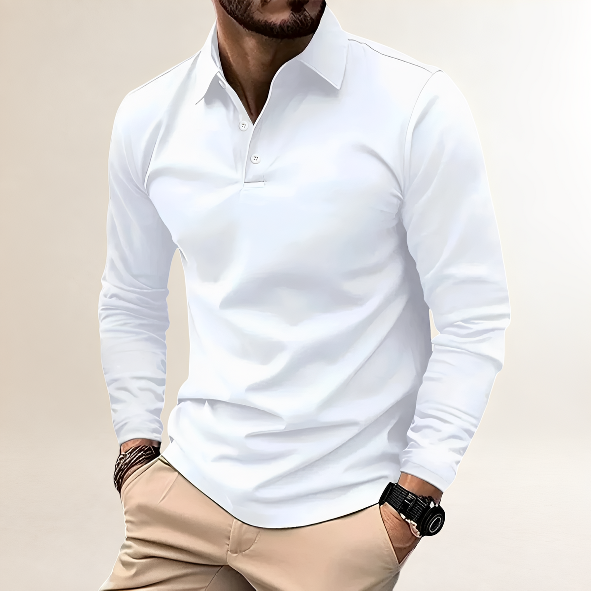 Polo homme à manches longues avec col classique - coupe slim