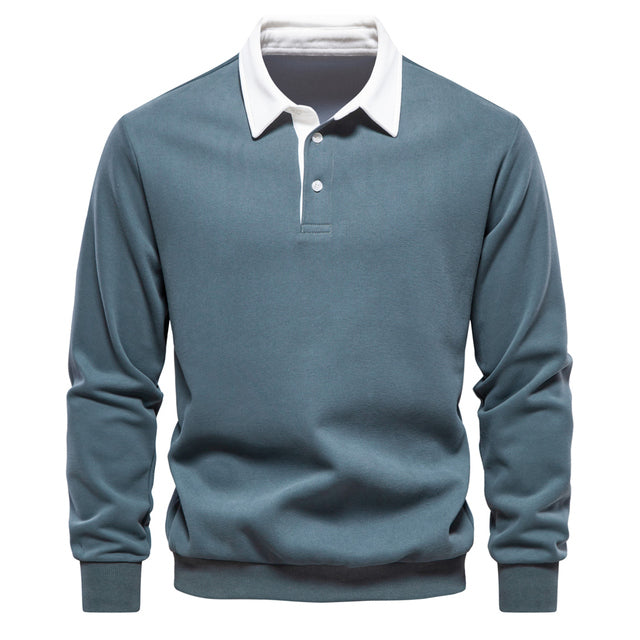 Polo homme à manches longues avec col classique et poignets côtelés