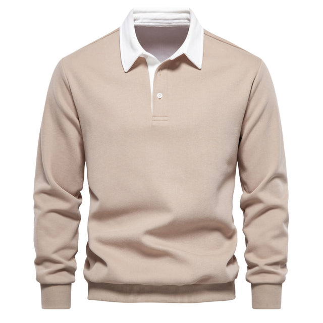Polo homme à manches longues avec col classique et poignets côtelés