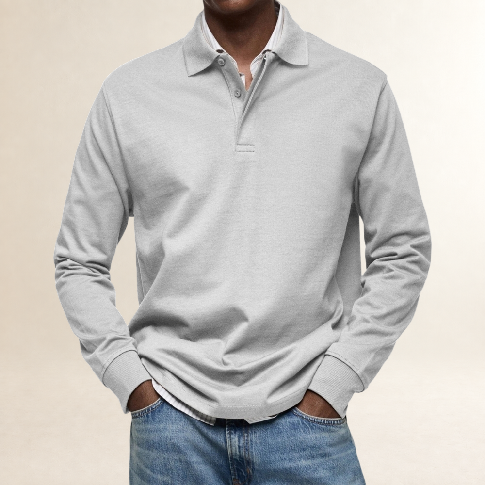 Polo homme à manches longues classique avec col boutonné et coupe décontractée