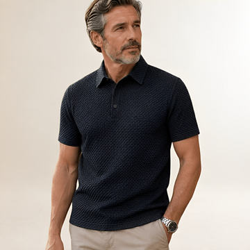 Polo homme à texture panier, col espalier, patte à pressions et coupe classique
