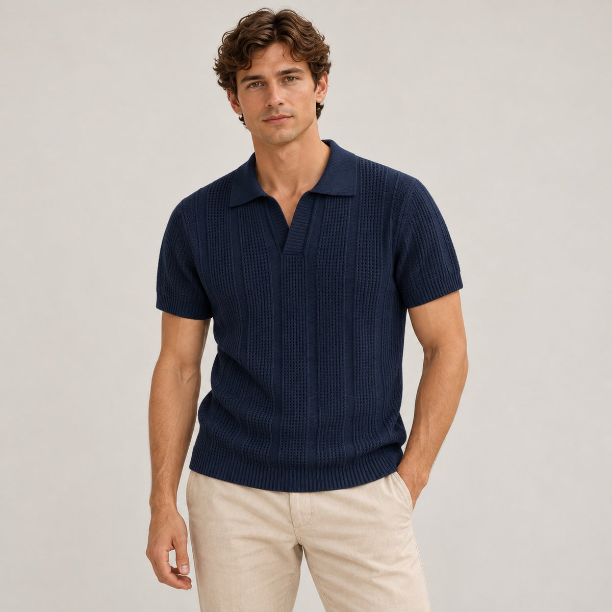 Polos homme à manches courtes avec col classique et motif texturé