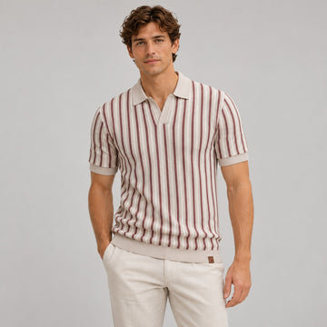 Polos pour hommes à manches courtes col V rayé coupe ajustée