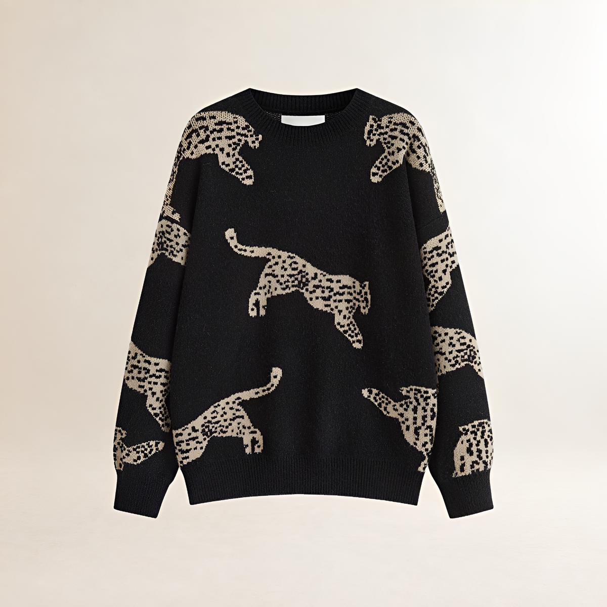 Pull femme à col haut imprimé léopard coupe régulière