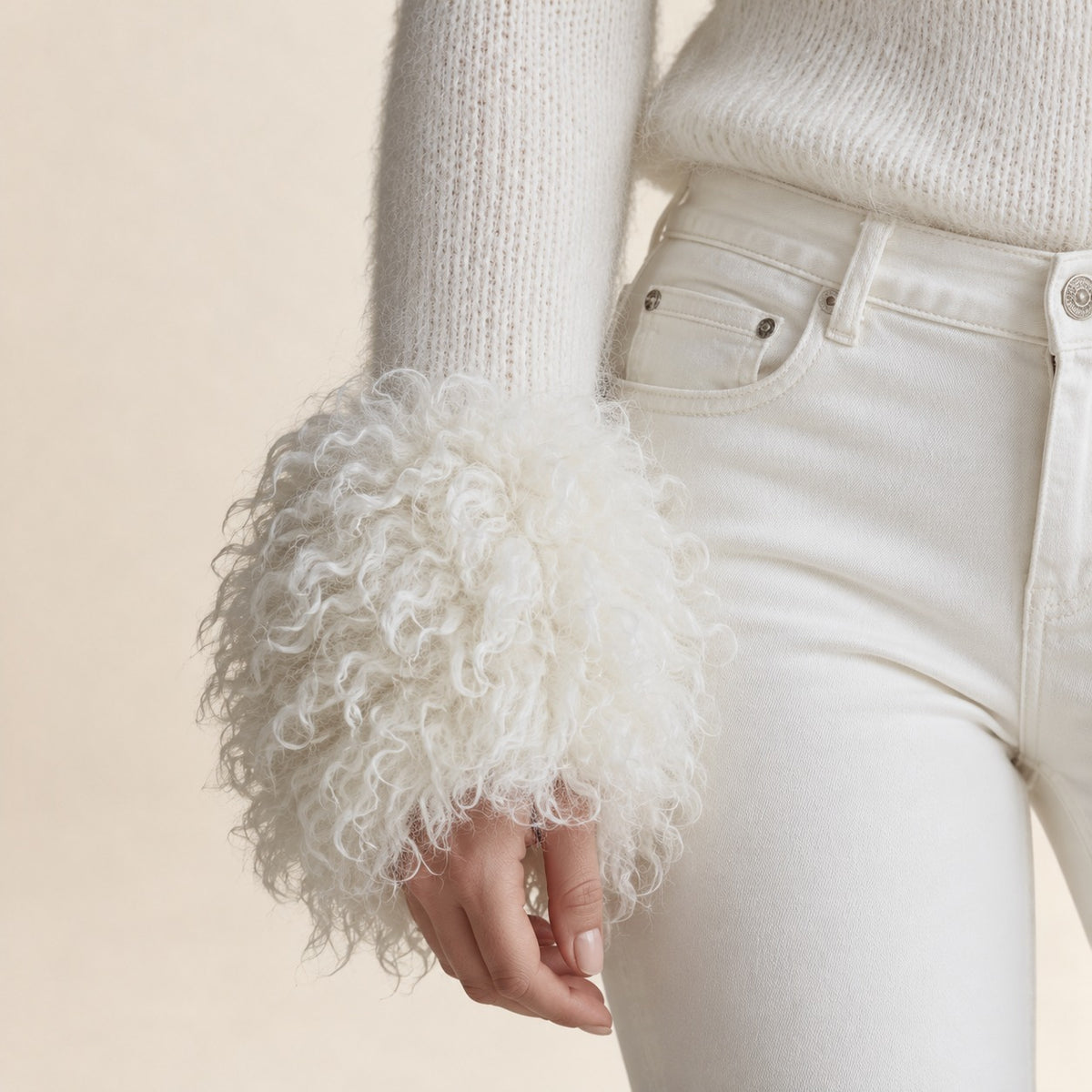 Pull femme à col V manches longues avec poignets à détails