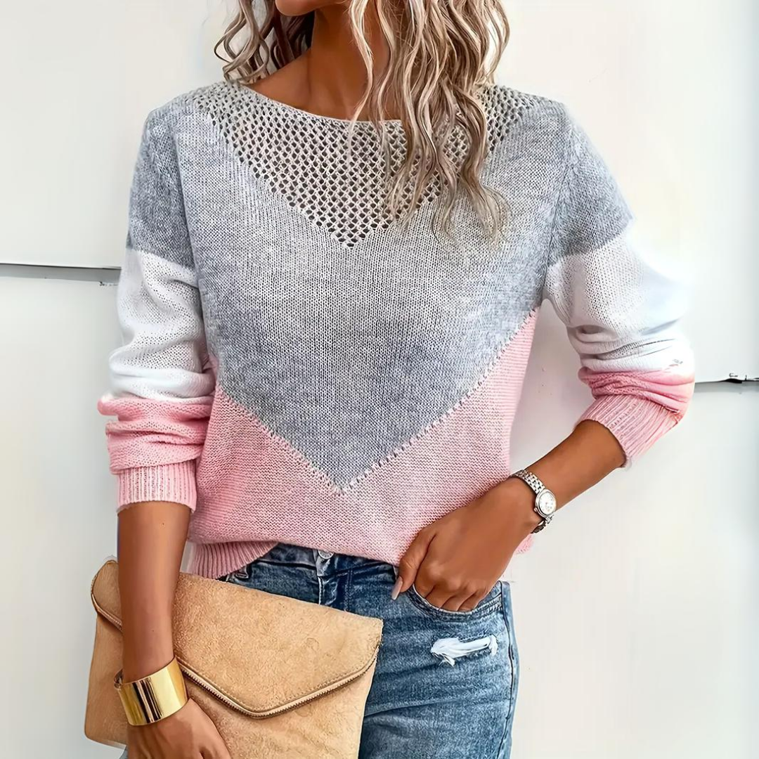 Pull femme à color block coupe décontractée manches longues col scoop