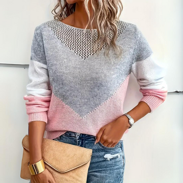 Pull femme à color block coupe décontractée manches longues col scoop