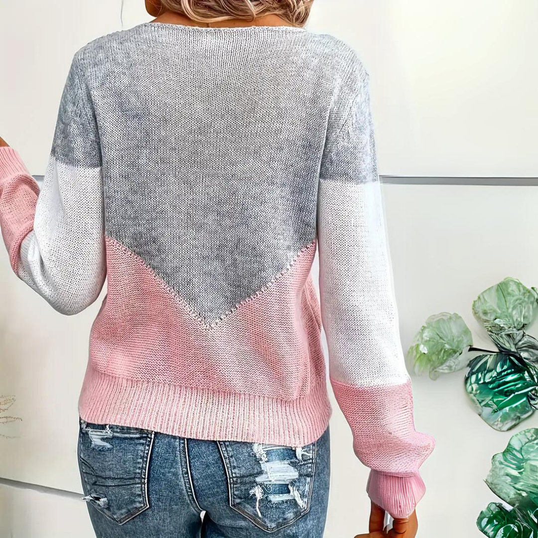 Pull femme à color block coupe décontractée manches longues col scoop