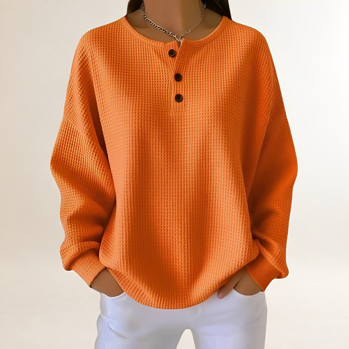 Pull femme confortable à coupe décontractée avec boutonnière Henley