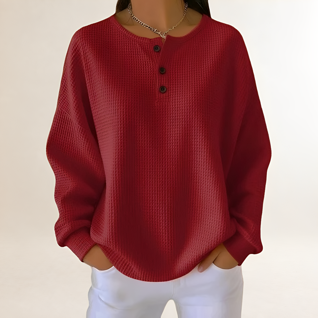 Pull femme confortable à coupe décontractée avec boutonnière Henley