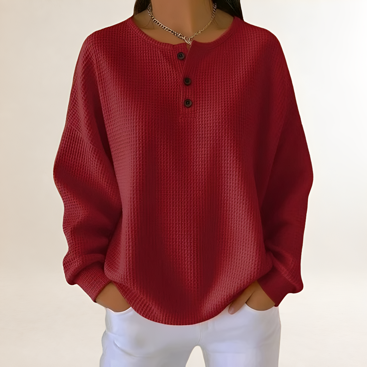 Pull femme confortable à coupe décontractée avec boutonnière Henley