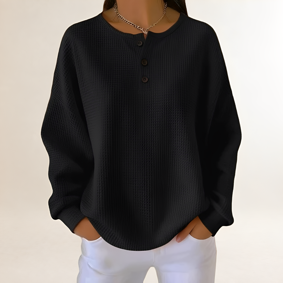 Pull femme confortable à coupe décontractée avec boutonnière Henley