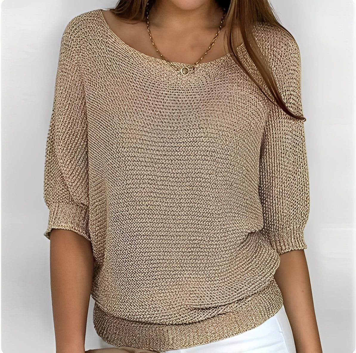 Pull femme épaules dénudées à 3/4 manches, coupe décontractée