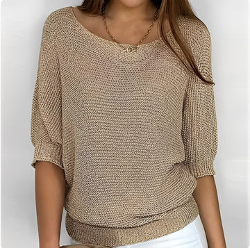 Pull femme épaules dénudées à 3/4 manches, coupe décontractée
