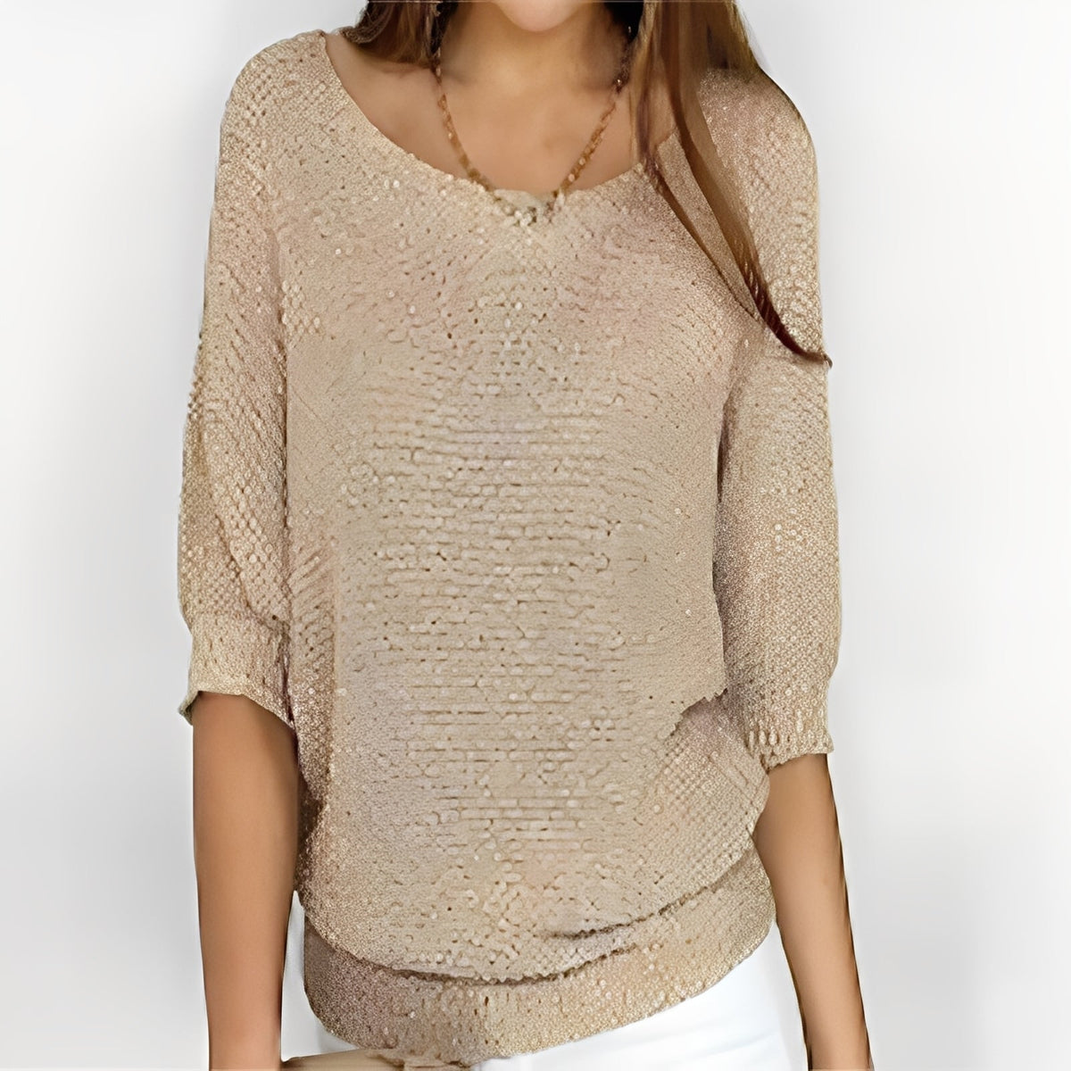 Pull femme épaules dénudées à 3/4 manches, coupe décontractée