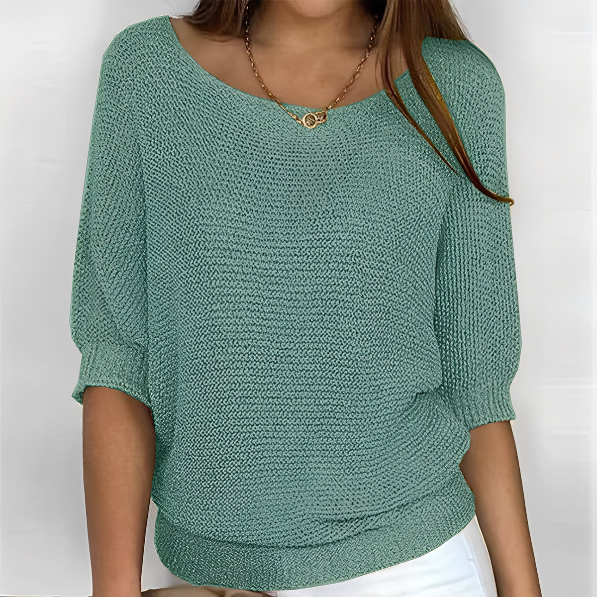 Pull femme épaules dénudées à 3/4 manches, coupe décontractée