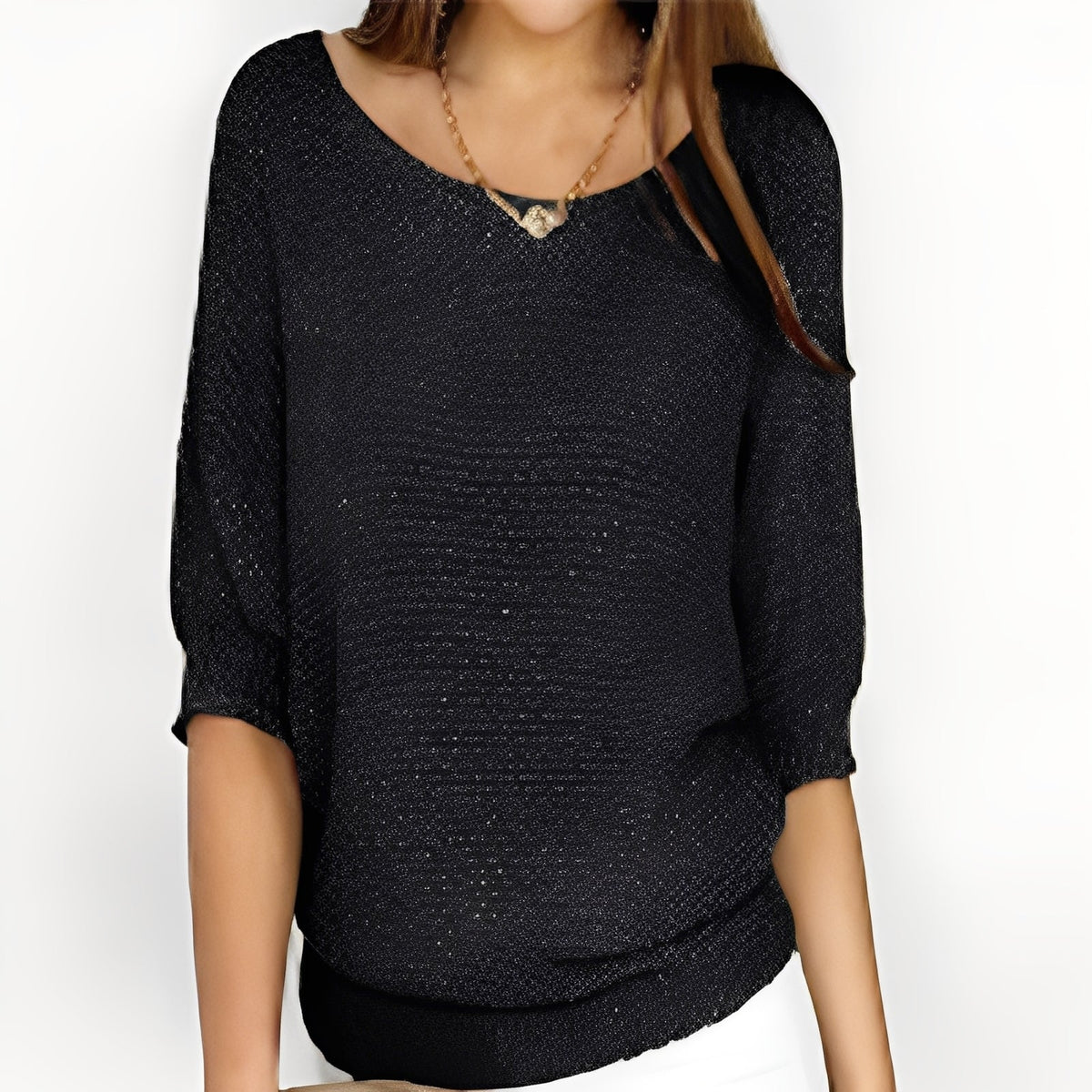 Pull femme épaules dénudées à 3/4 manches, coupe décontractée