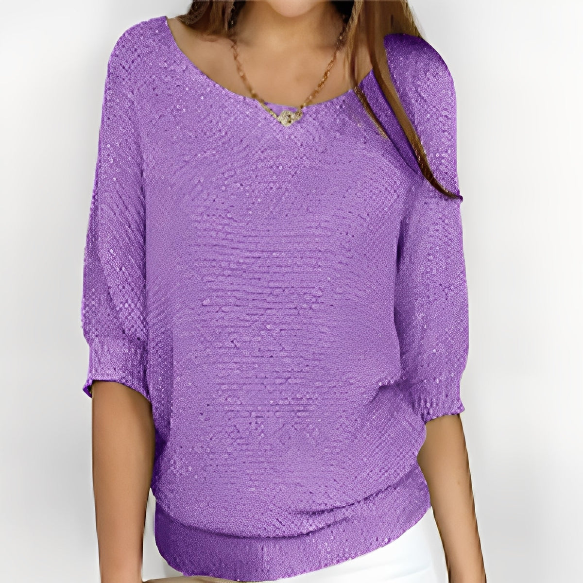 Pull femme épaules dénudées à 3/4 manches, coupe décontractée