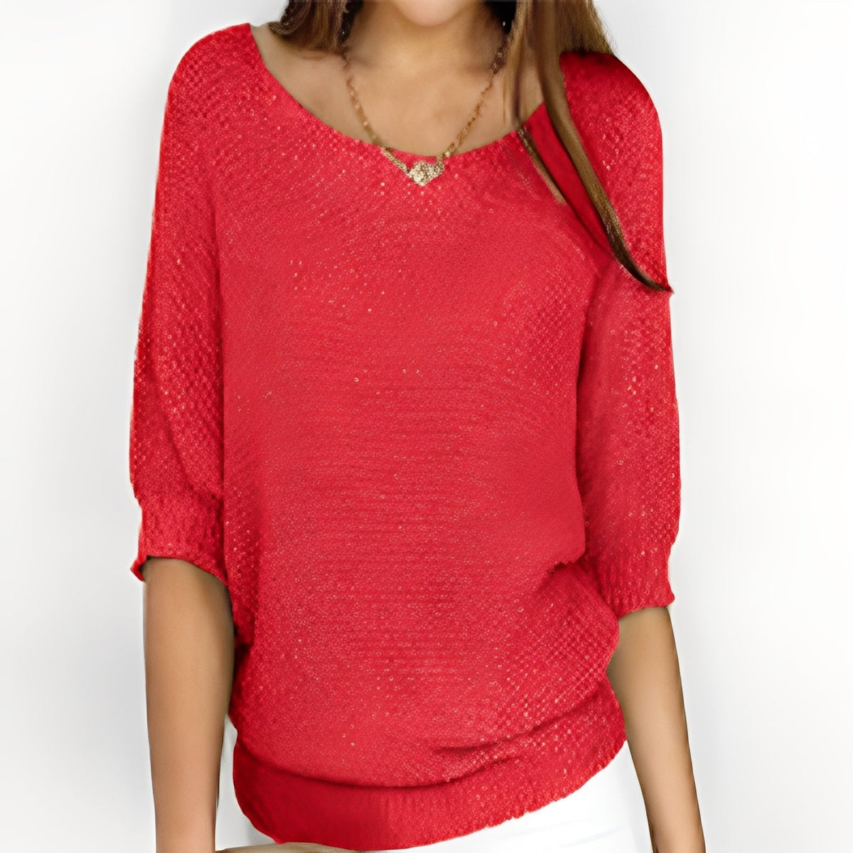 Pull femme épaules dénudées à 3/4 manches, coupe décontractée