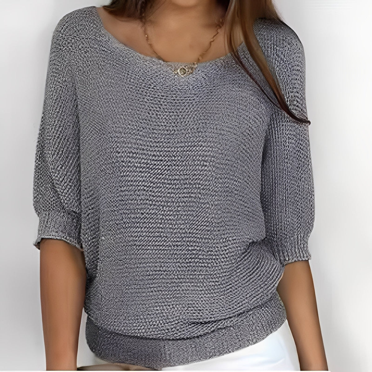 Pull femme épaules dénudées à 3/4 manches, coupe décontractée