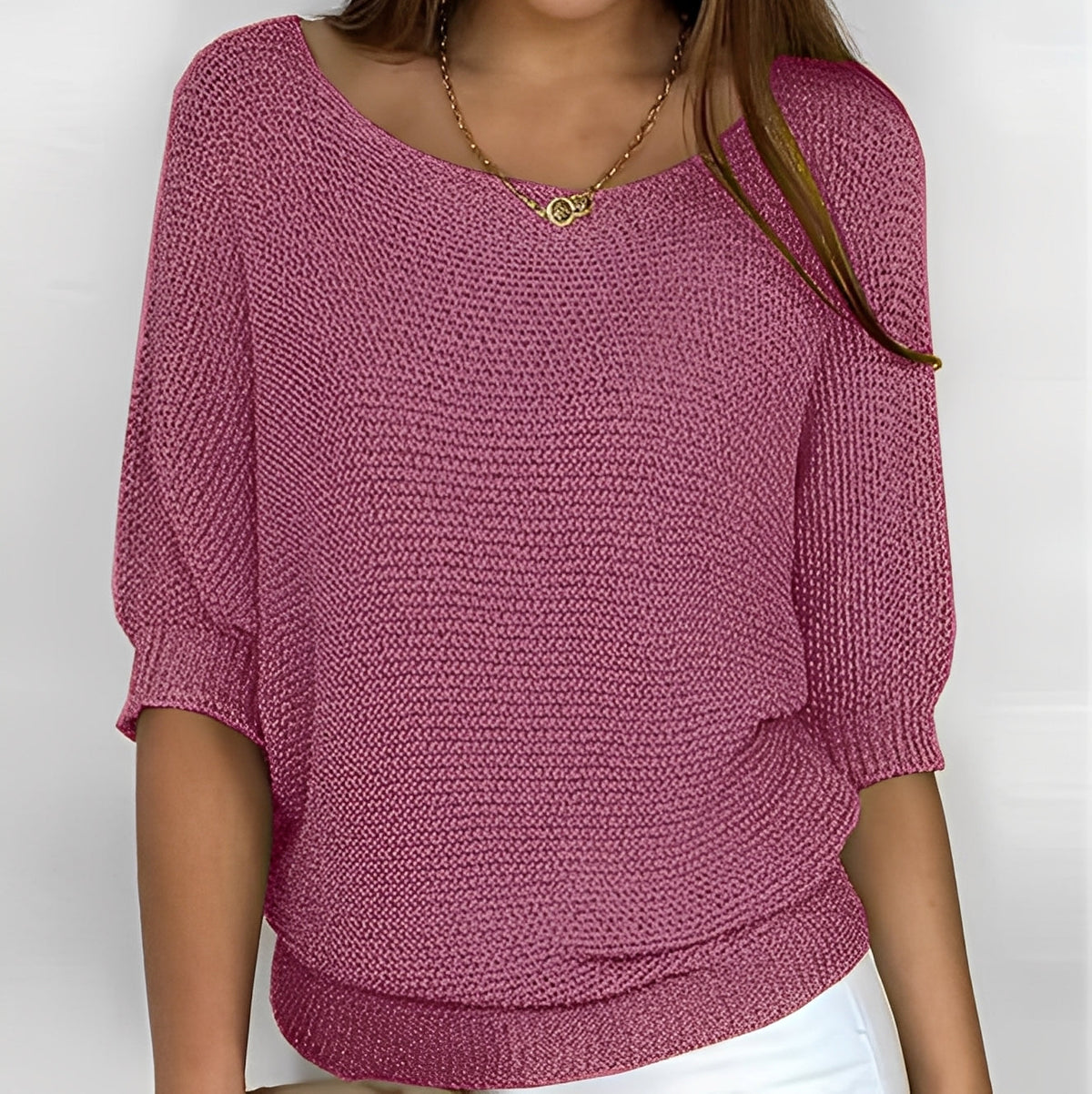 Pull femme épaules dénudées à 3/4 manches, coupe décontractée