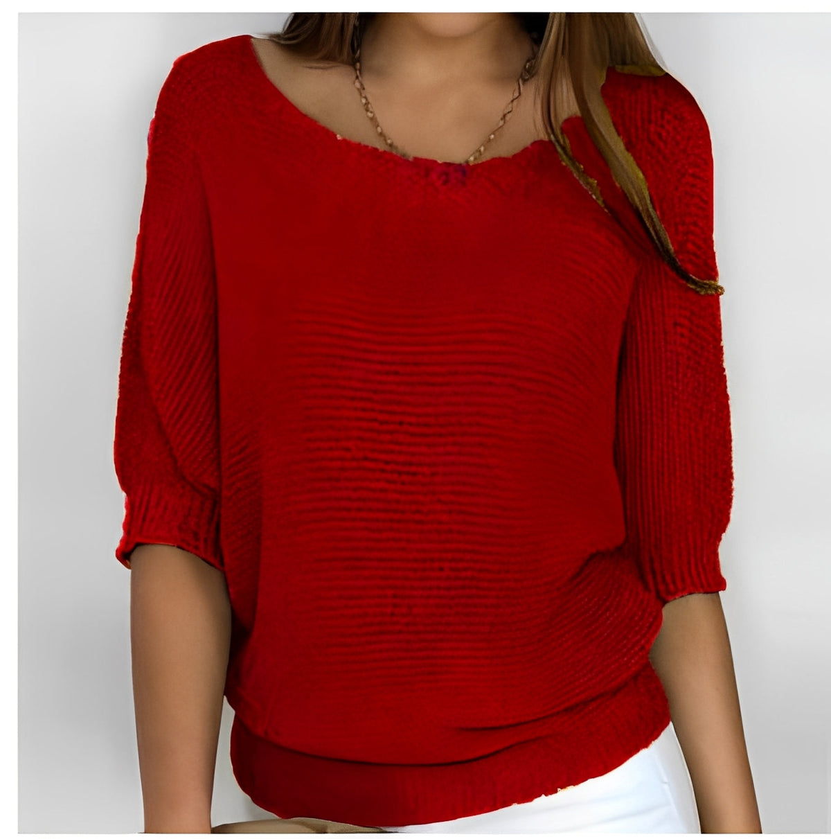 Pull femme épaules dénudées à 3/4 manches, coupe décontractée