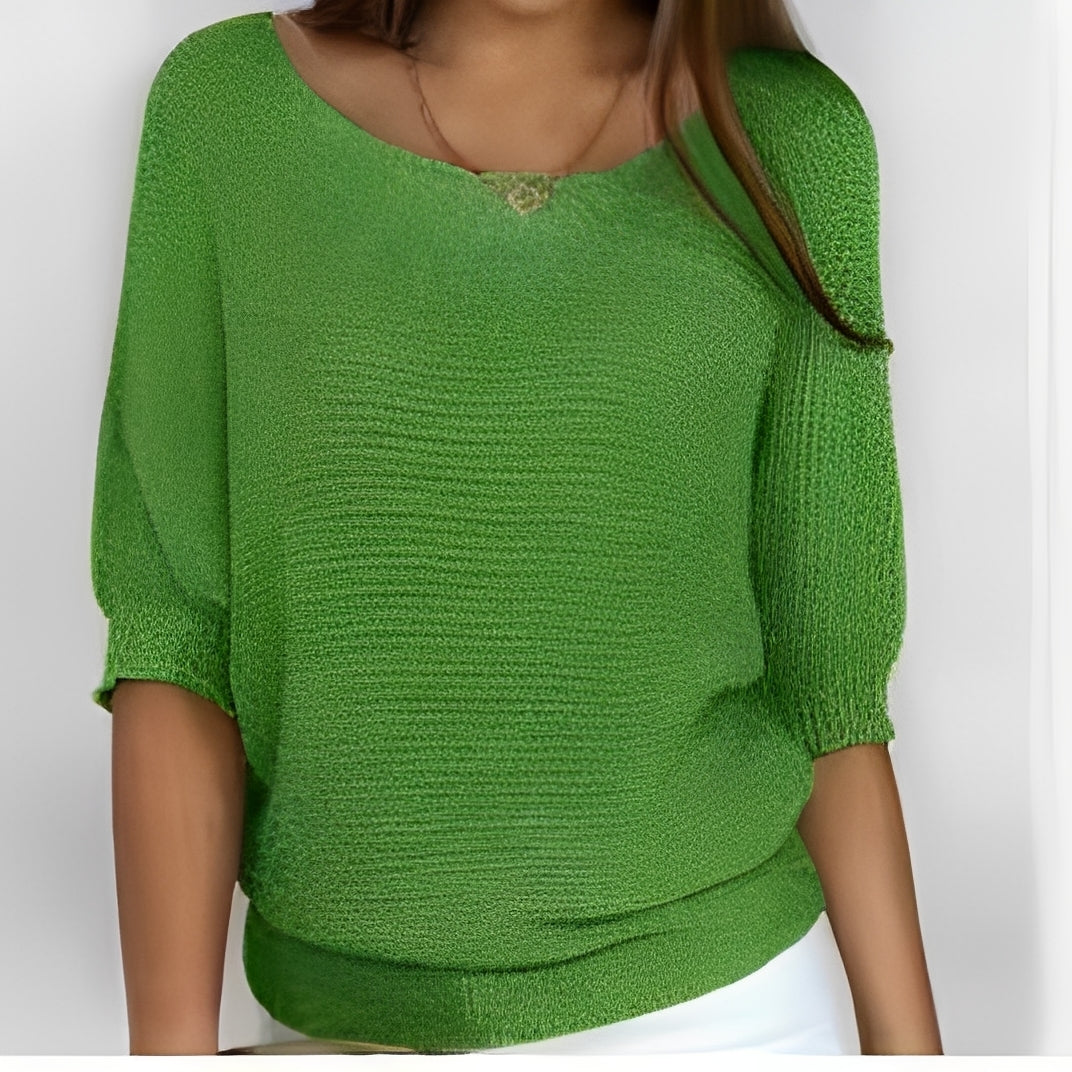 Pull femme épaules dénudées à 3/4 manches, coupe décontractée