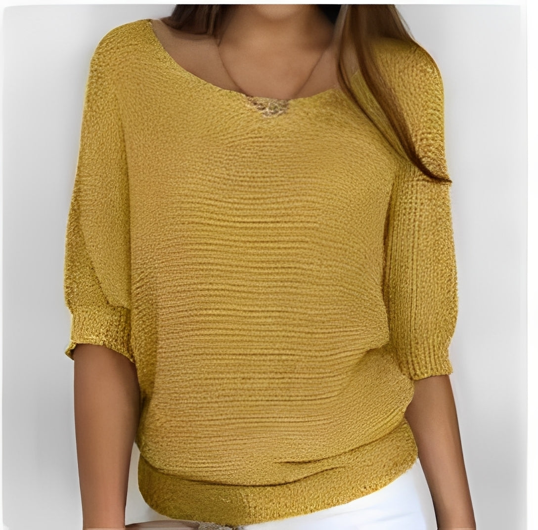 Pull femme épaules dénudées à 3/4 manches, coupe décontractée