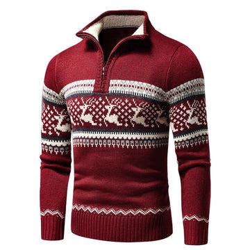 Pull homme col montant zip motif norvégien coupe régulière